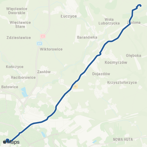 ZTP Kraków Czyżyny Dworzec ↔ Rawałowice Kapliczka map