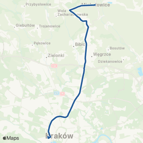 ZTP Kraków Os. Podwawelskie ↔ Michałowice P+R map