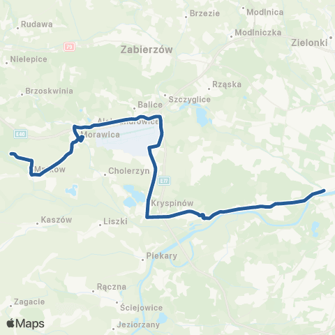 ZTP Kraków Salwator ↔ Mników Skały map