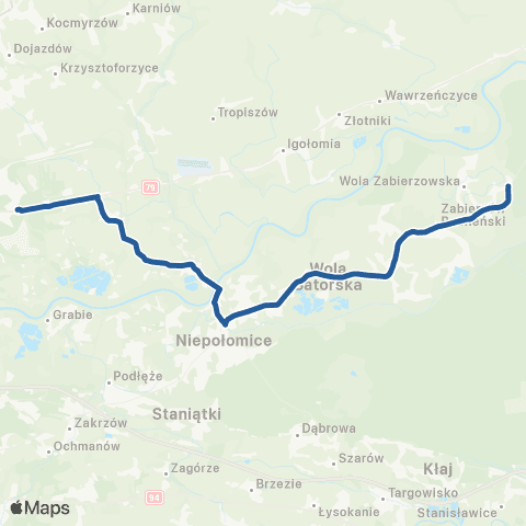 ZTP Kraków Pleszów ↔ Chobot Leśniczówka map