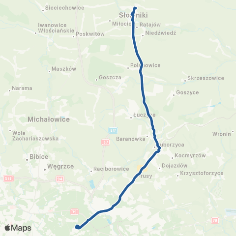 ZTP Kraków Czyżyny Dworzec ↔ Słomniki Osiedle map
