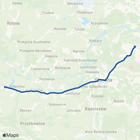 ZTP Kraków Czerwone Maki P+R ↔ Brzeźnica Dworzec map