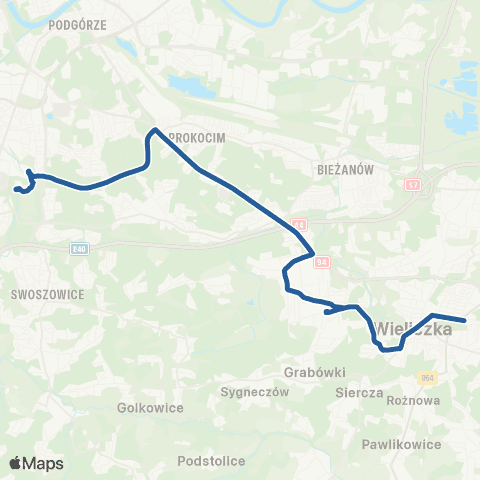 ZTP Kraków Centrum JP II ↔ Wieliczka Miasto map