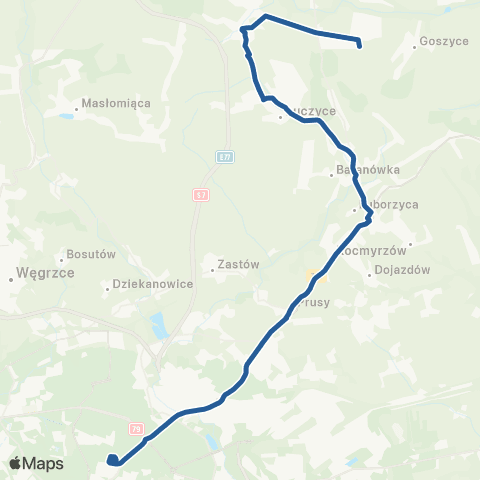 ZTP Kraków Czyżyny Dworzec ↔ Wilków Pętla map