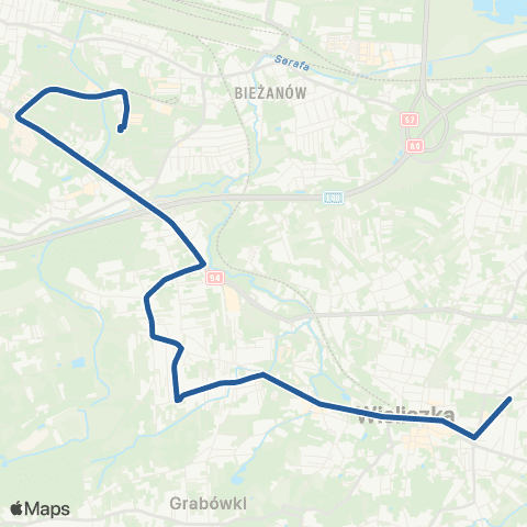 ZTP Kraków Nowy Bieżanów Południe ↔ Wieliczka Miasto map