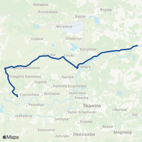 ZTP Kraków Salwator ↔ Czernichów Rynek map