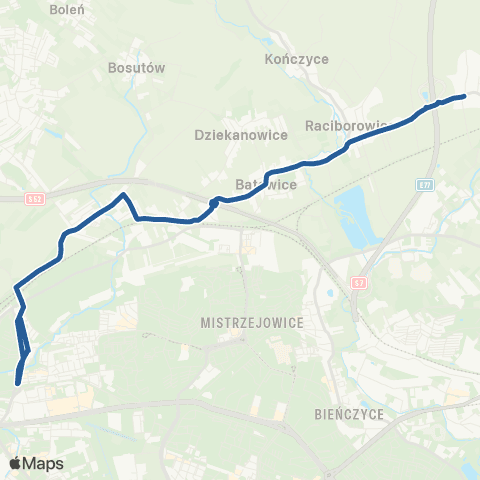ZTP Kraków Prądnik Czerwony P+R ↔ Zastów Pętla map
