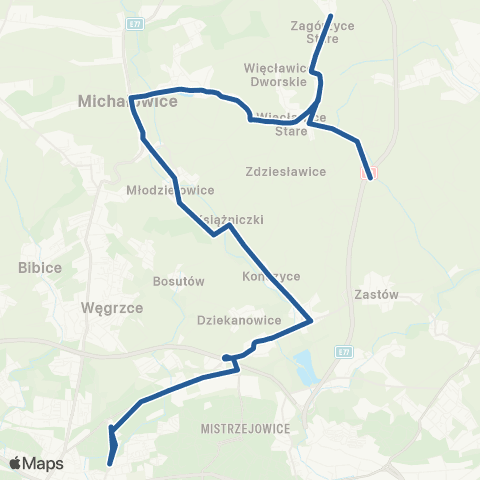 ZTP Kraków Prądnik Czerwony P+R ↔ Pielgrzymowice Pętla map