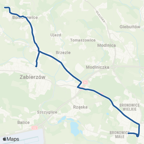 ZTP Kraków Bronowice Małe ↔ Karniowice Pętla map