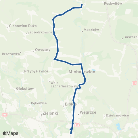 ZTP Kraków Górka Narodowa P+R ↔ Iwanowice Dworskie Pętla map