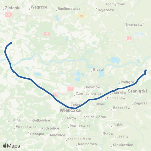 ZTP Kraków Nowy Kleparz ↔ Niepołomice Dworzec map
