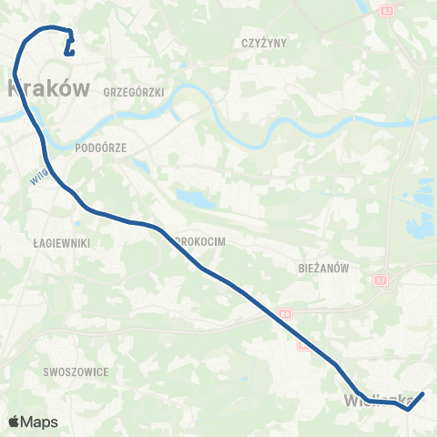 ZTP Kraków Dworzec Główny Zachód ↔ Wieliczka Miasto map