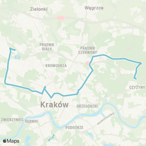 ZTP Kraków Czyżyny Dworzec ↔ Chełmońskiego Pętla map