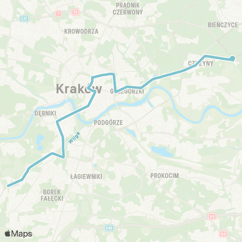 ZTP Kraków Czerwone Maki P+R ↔ Plac Centralny im. R. Reagana map