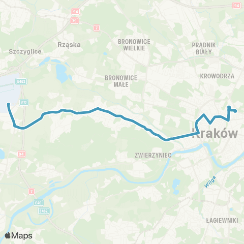 ZTP Kraków Dworzec Główny Wschód ↔ Kraków Airport map