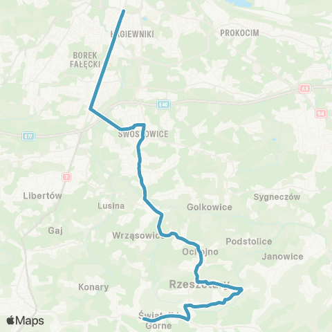 ZTP Kraków Łagiewniki ↔ Świątniki Górne Urząd Miasta i Gminy map