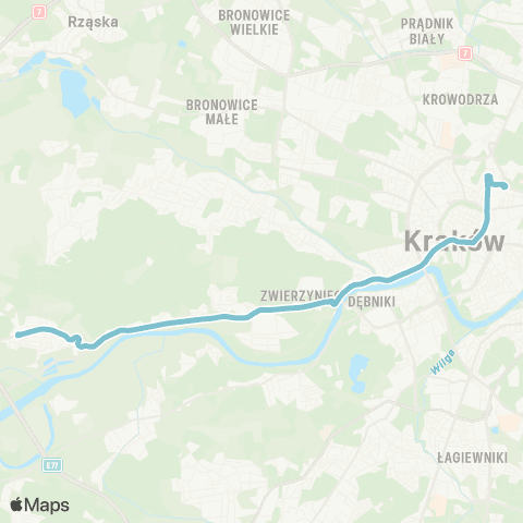 ZTP Kraków Dworzec Główny Wschód ↔ Bielany map
