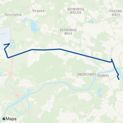 ZTP Kraków Os. Podwawelskie ↔ Kraków Airport map