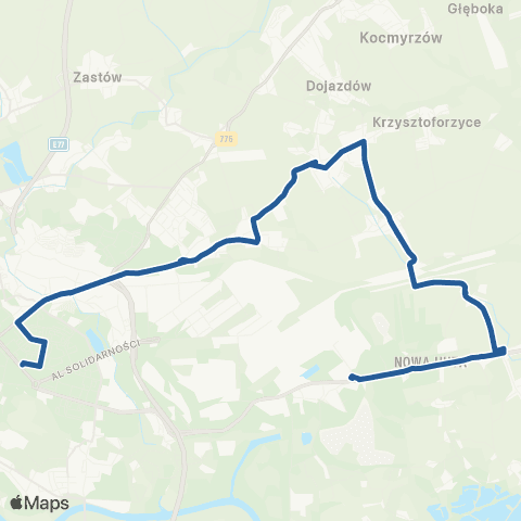 ZTP Kraków Aleja Przyjaźni ↔ Pleszów map