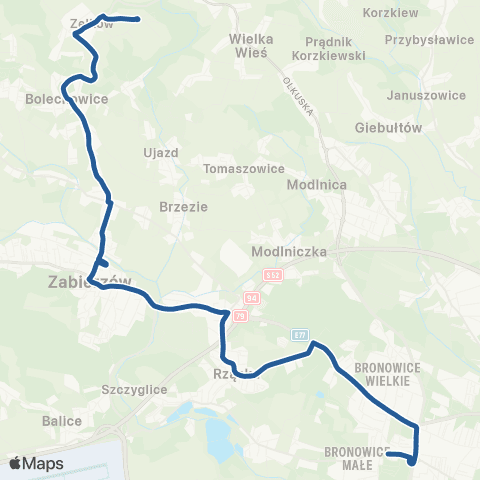 ZTP Kraków Bronowice Małe ↔ Zelków Pętla map