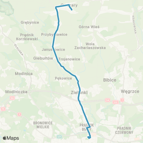 ZTP Kraków Krowodrza Górka P+R ↔ Owczary Pętla map