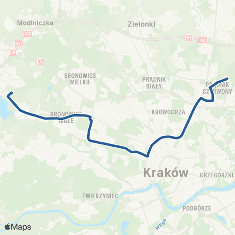 ZTP Kraków Prądnik Czerwony P+R ↔ Mydlniki Wapiennik P+R map