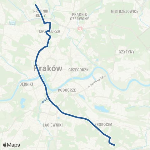 ZTP Kraków Prądnik Biały Zachód ↔ Miejskie Centrum Opieki map