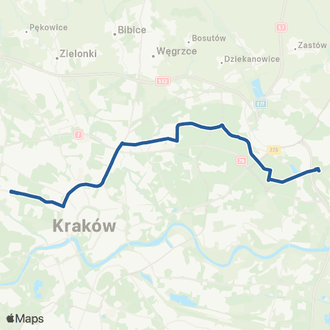 ZTP Kraków Przybyszewskiego ↔ Kombinat map