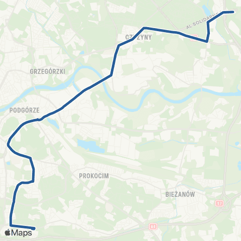 ZTP Kraków Kombinat ↔ Os. Kurdwanów map