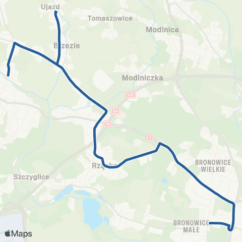 ZTP Kraków Bronowice Małe ↔ Zabierzów Młyn map