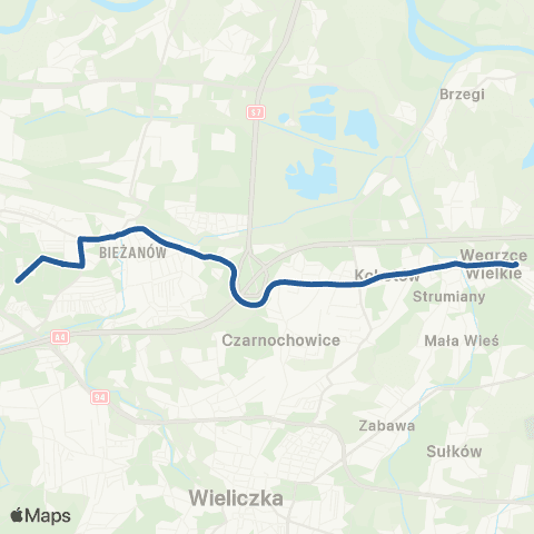 ZTP Kraków Nowy Bieżanów Południe ↔ Węgrzce Wielkie Pętla map