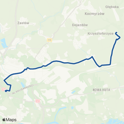 ZTP Kraków Aleja Przyjaźni ↔ Węgrzynowice map