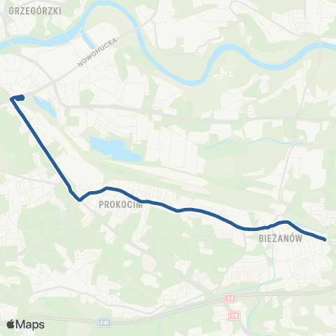 ZTP Kraków Podgórze SKA ↔ Kokotów SKA map