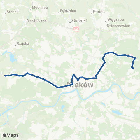 ZTP Kraków Czyżyny Dworzec ↔ Cmentarz Olszanica map