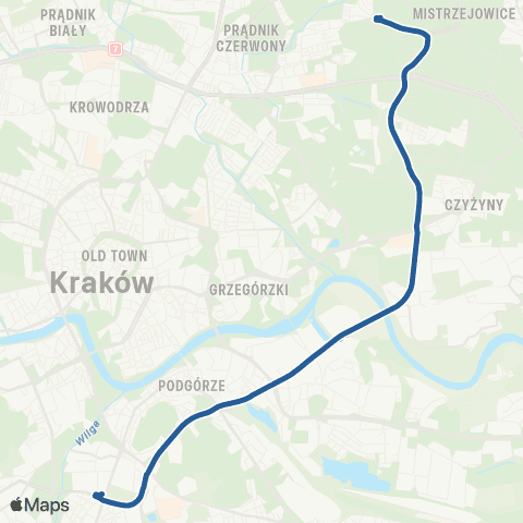 ZTP Kraków Mistrzejowice ↔ Łagiewniki map