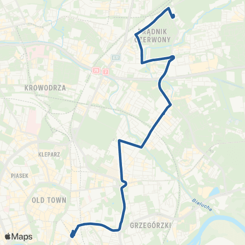 ZTP Kraków Starowiślna ↔ Prądnik Czerwony P+R map