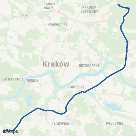 ZTP Kraków Mistrzejowice ↔ Czerwone Maki P+R map